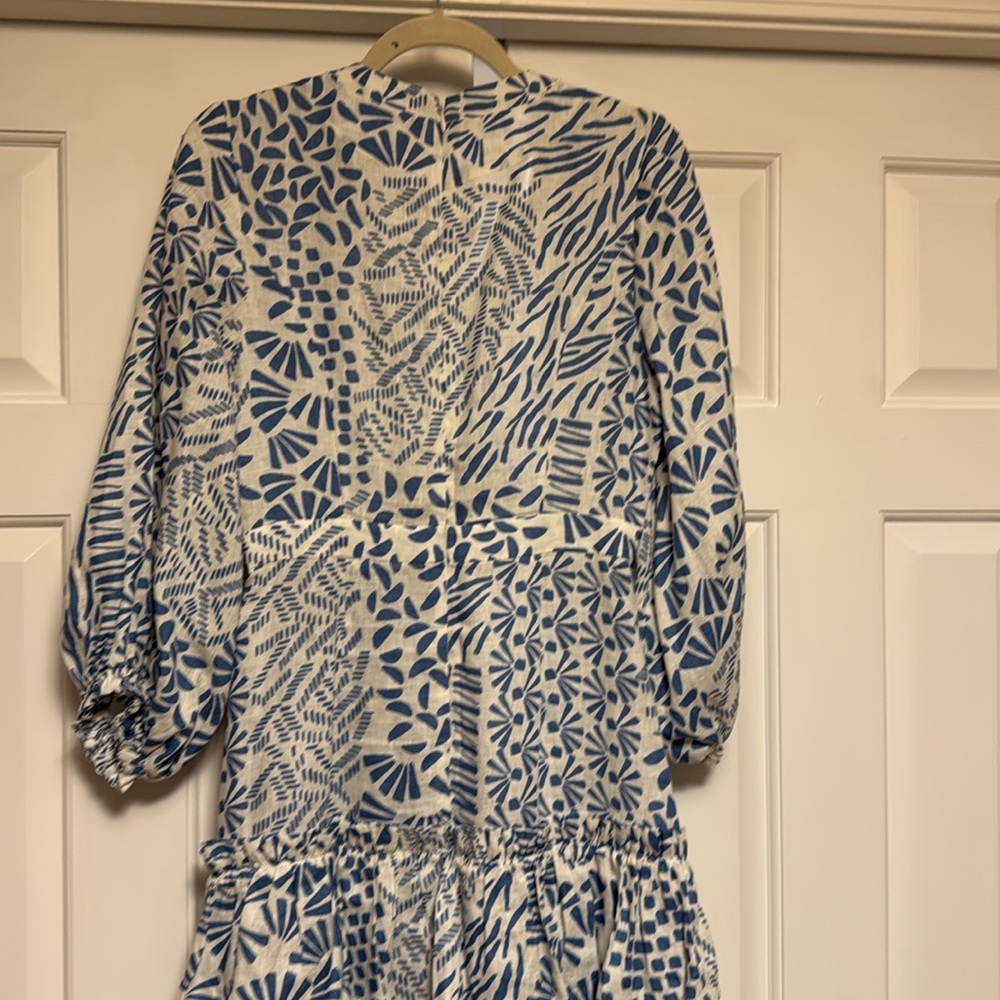 Alexis linen ruffle midi dress in blue S - Picture 7 of 9